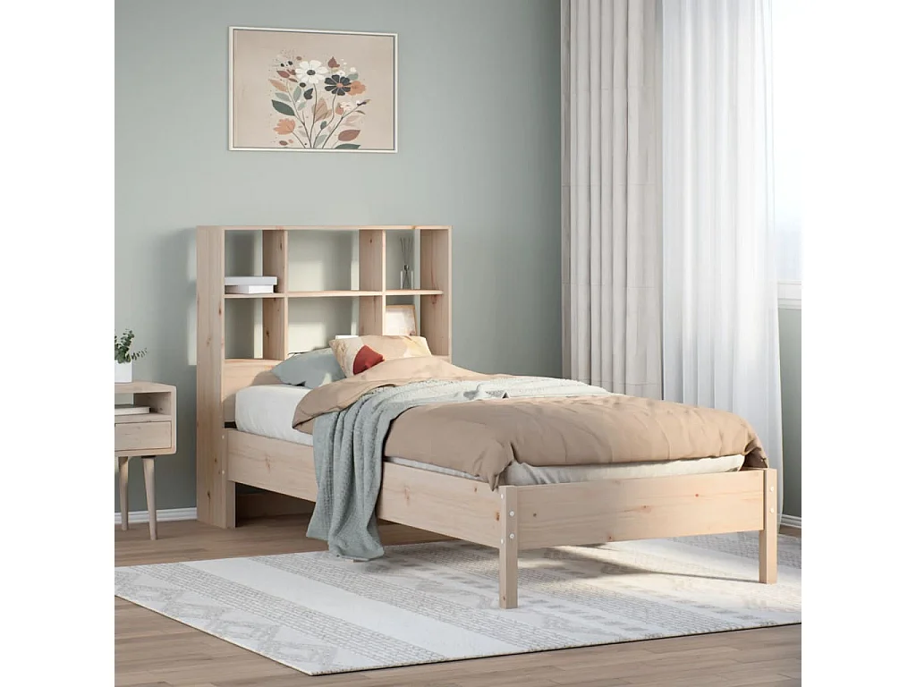 Bed met boekenkastukkenzonder matras massief grenenhout 100x200 cm