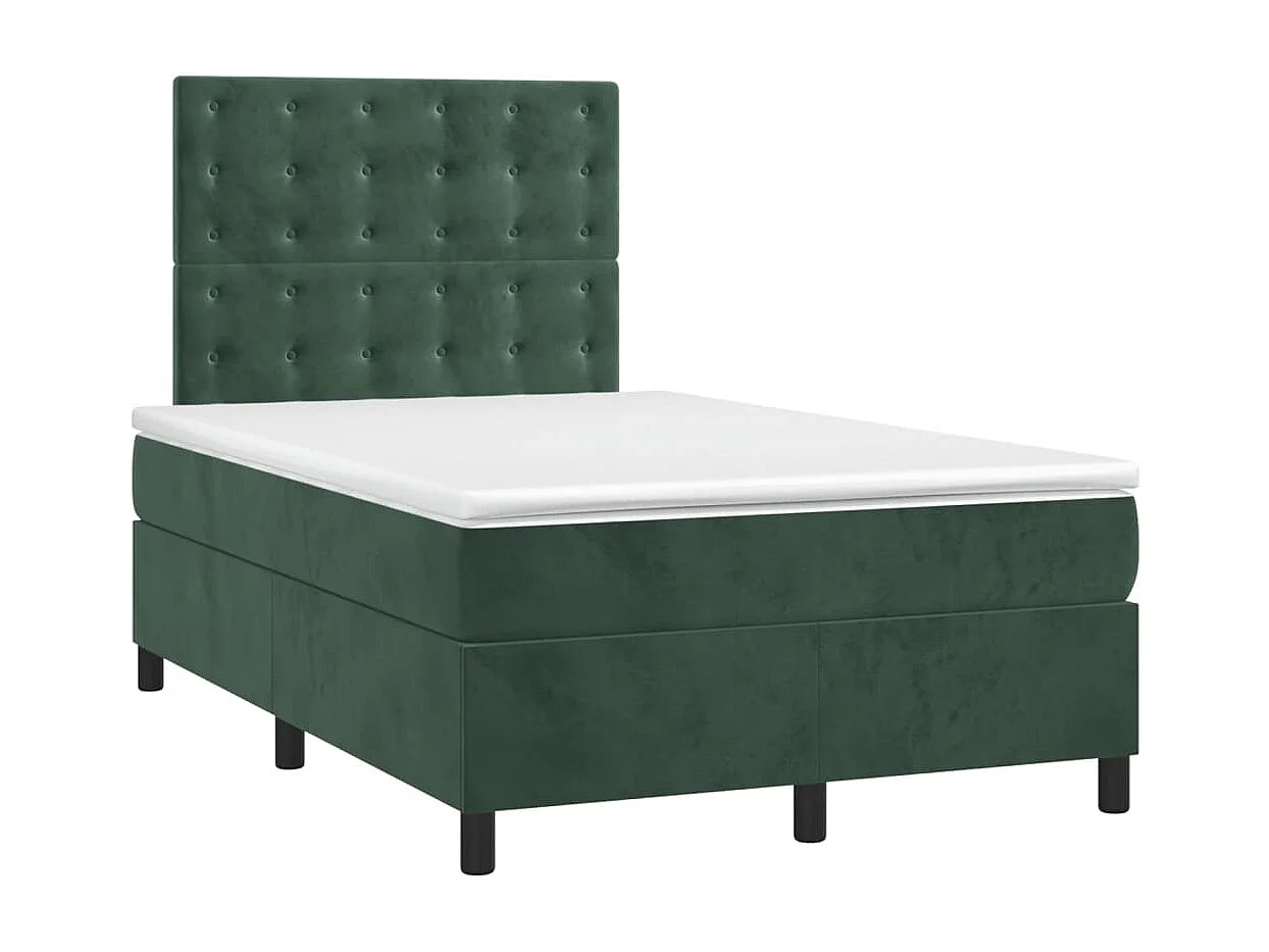 Cama boxspring com colchão 120x200 cm veludo verde-escuro