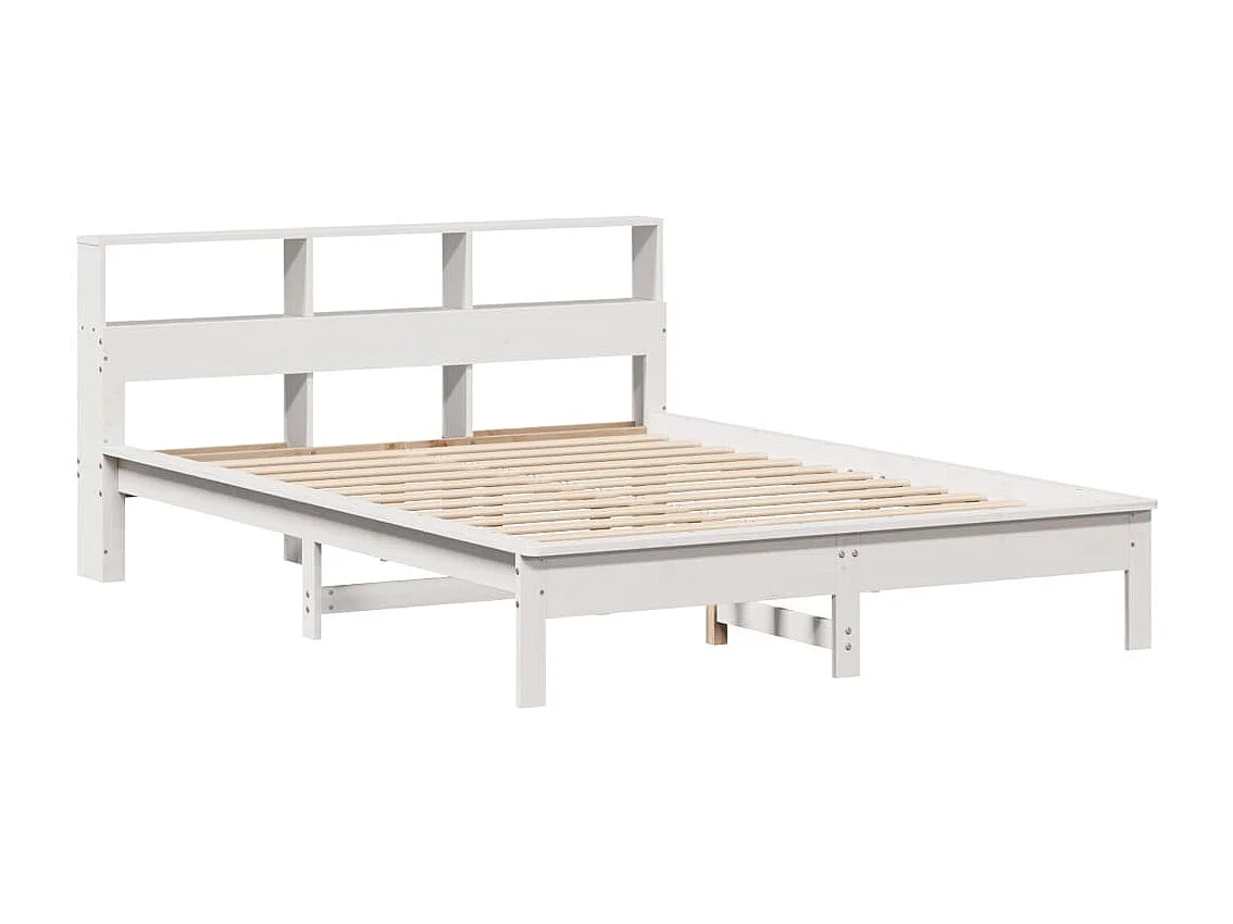 Cama con estantería sin colchón madera maciza blanca 140x200 cm