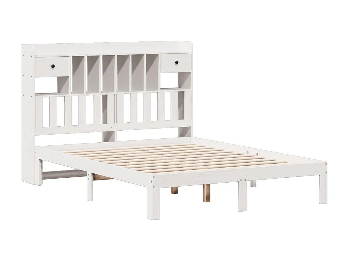 Bed met boekenkastukkenzonder matras grenenhout wit 160x200 cm