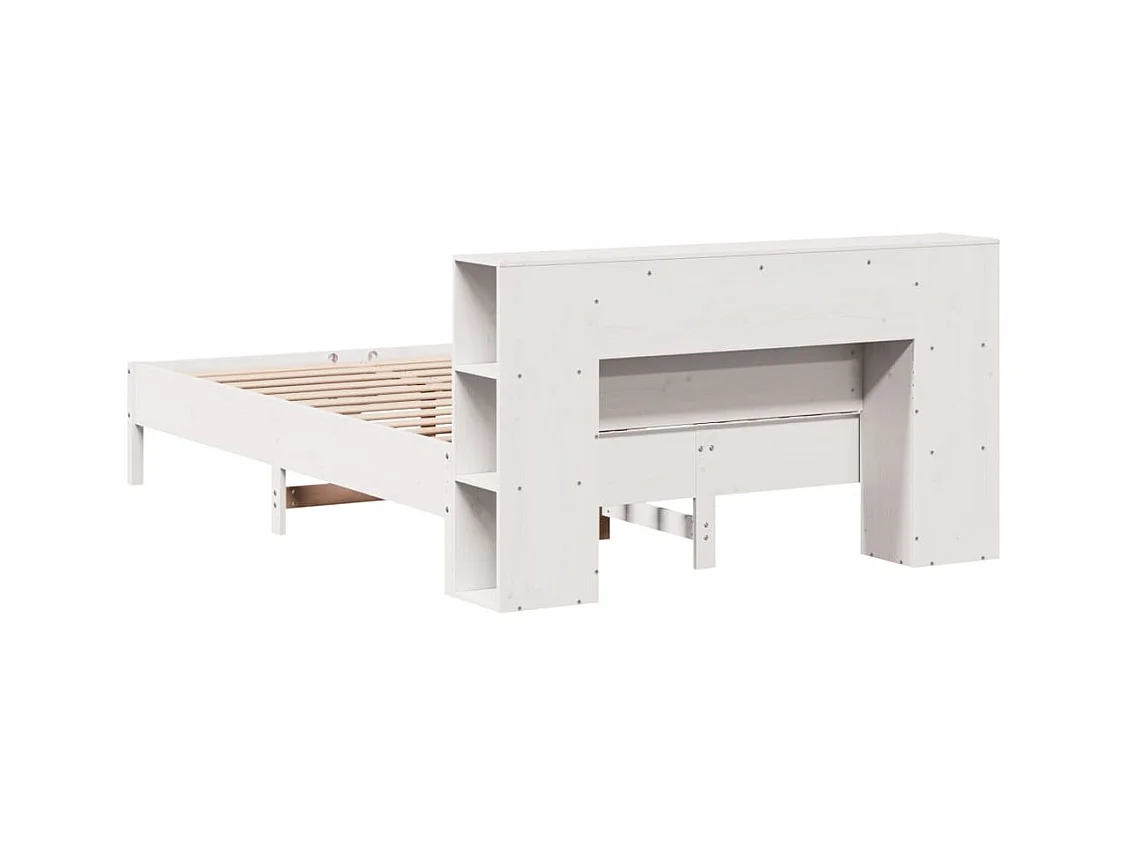 Bed met boekenkast zonder matras grenenhout wit 135x190 cm