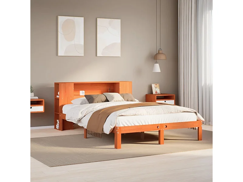 Bed met boekenkastukkenzonder matras grenenhout wasbruin 120x200 cm