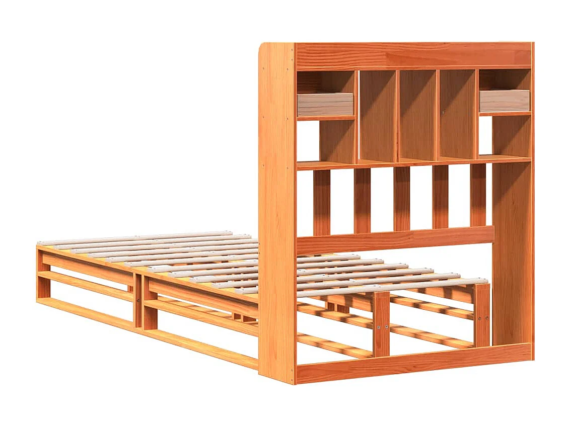 Cama con estantería sin colchón madera maciza marrón 100x200 cm