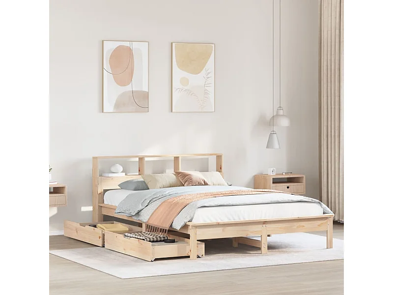 Cama con estantería sin colchón madera maciza de pino 120x190cm