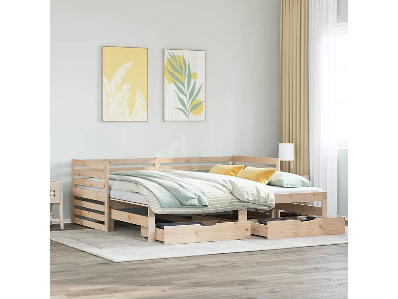 Sofá-cama com gavetas 90x200 cm madeira de pinho maciça