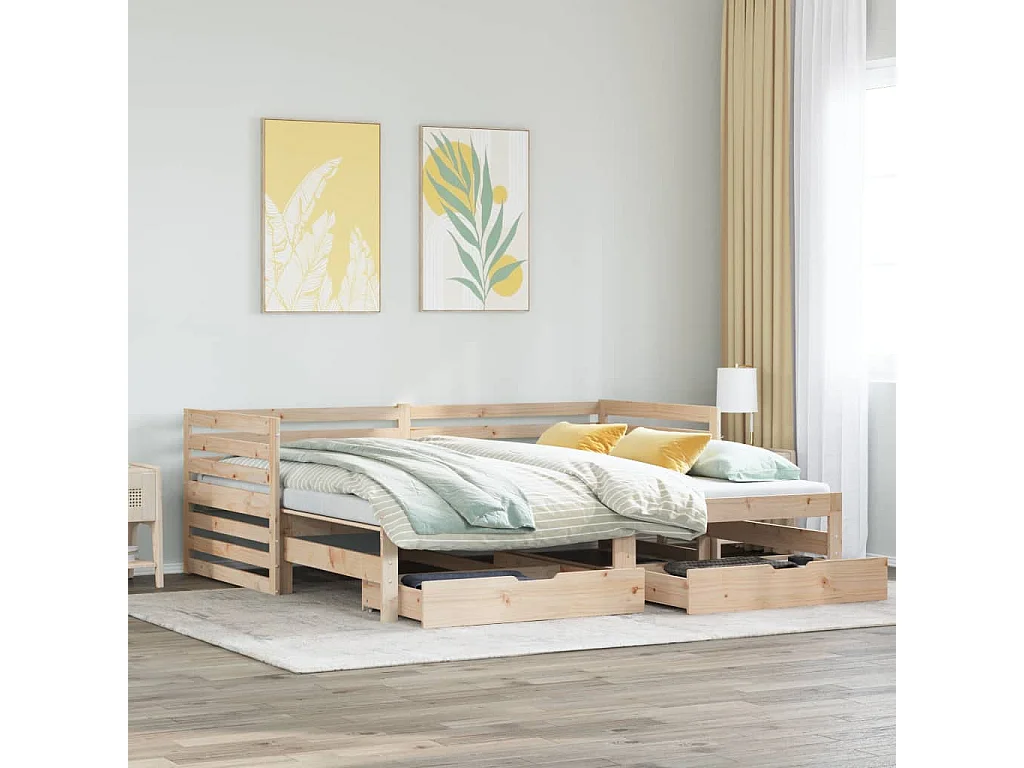 Sofá-cama com gavetas 90x200 cm madeira de pinho maciça