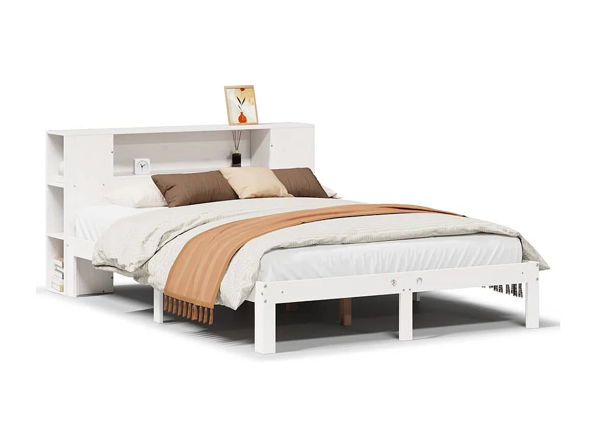 Bed met boekenkastukkenzonder matras grenenhout wit 140x200 cm