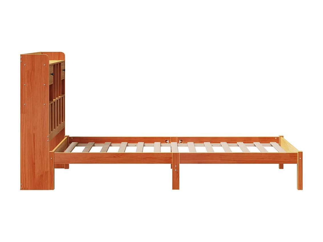 Bed met boekenkast zonder matras grenenhout wasbruin 100x200 cm
