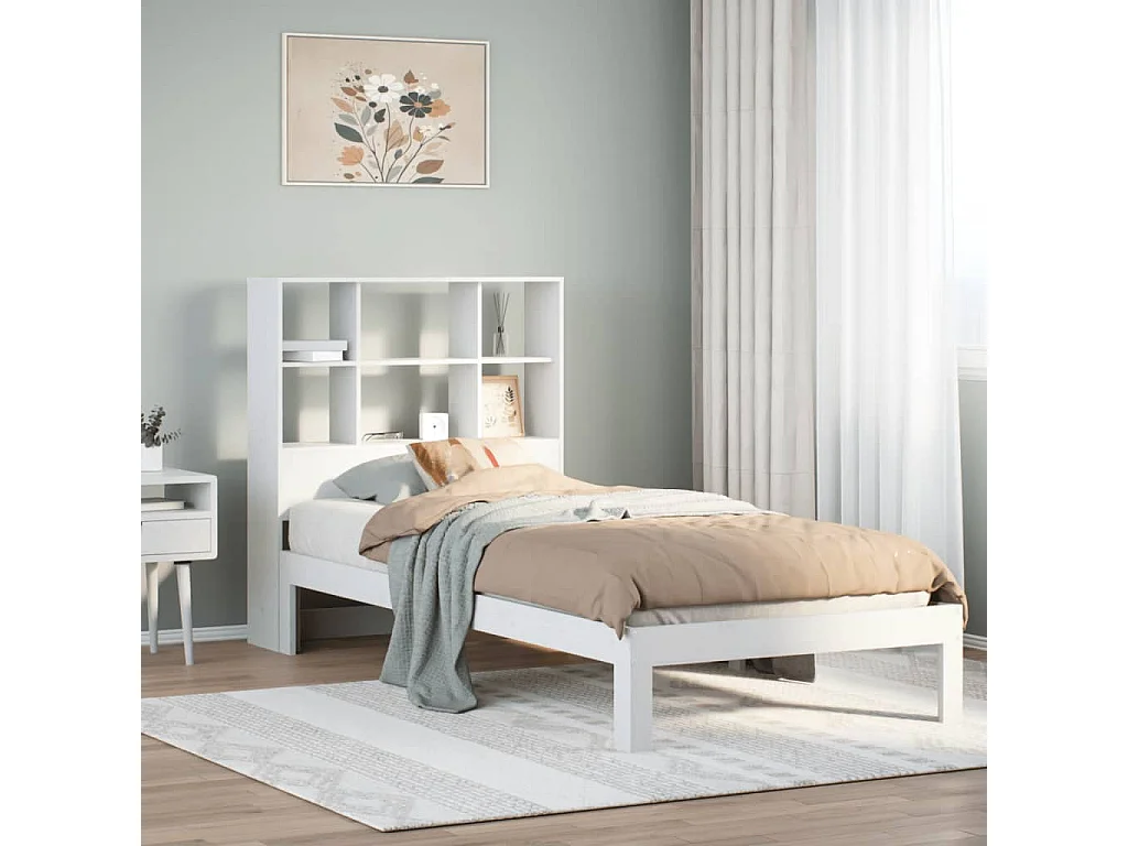 Cama com estante sem colchão 90x190 cm pinho maciço branco
