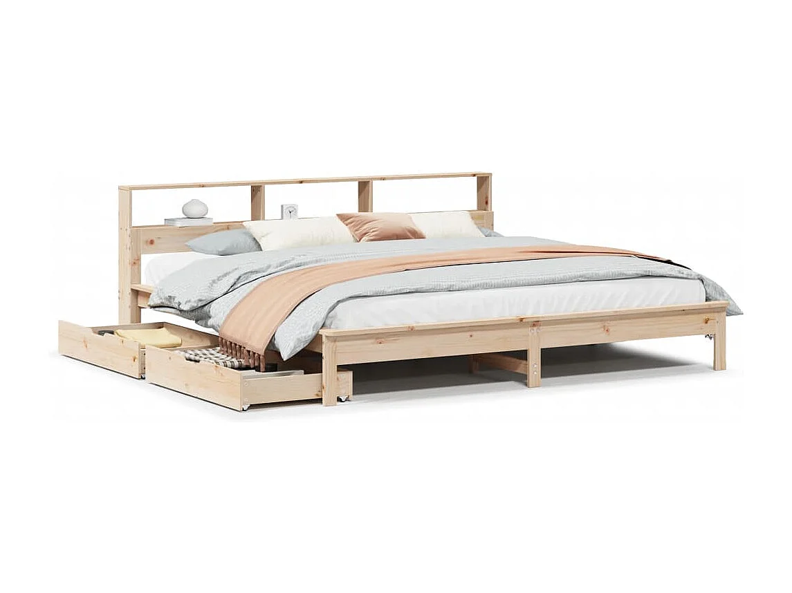 Cama con estantería sin colchón madera maciza de pino 200x200cm