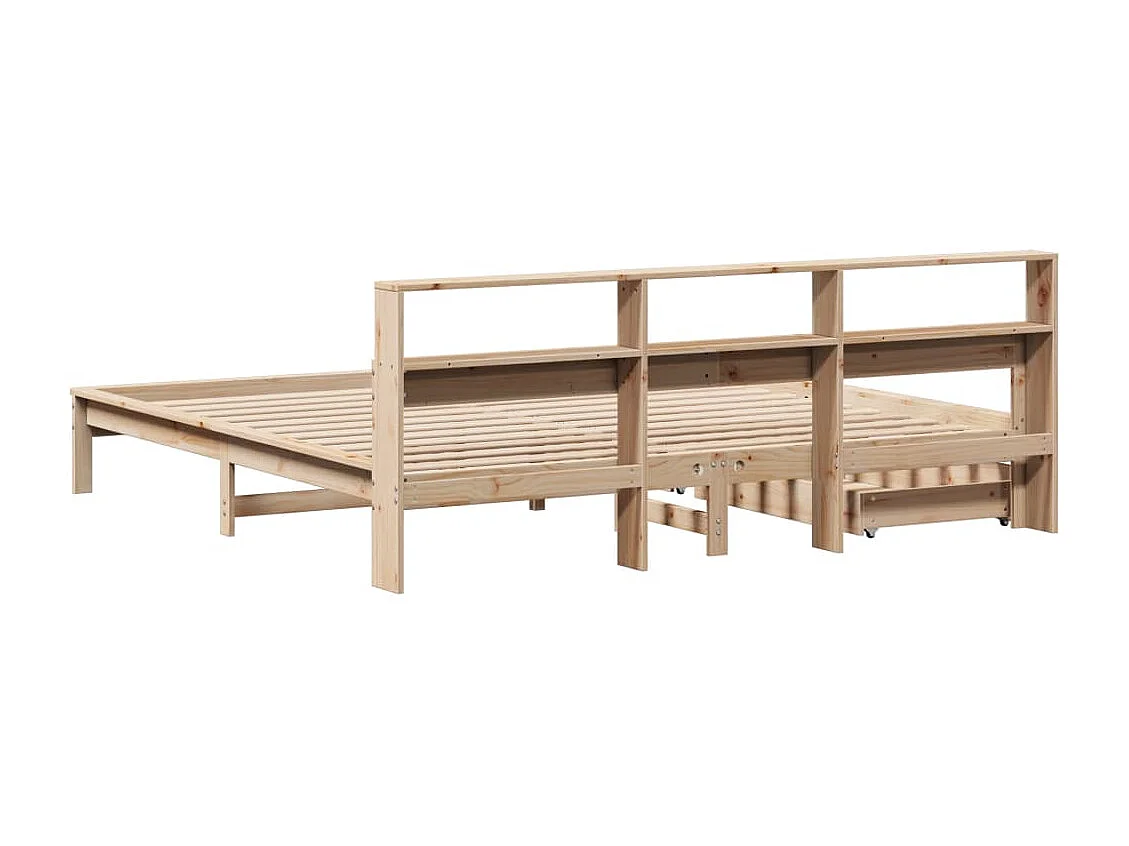 Cama con estantería sin colchón madera maciza de pino 200x200cm