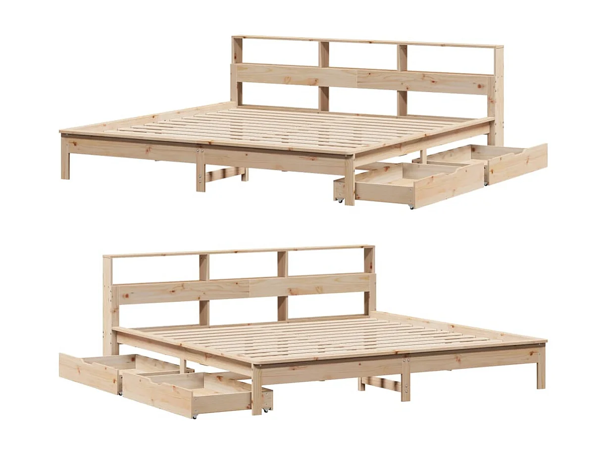 Cama con estantería sin colchón madera maciza de pino 200x200cm