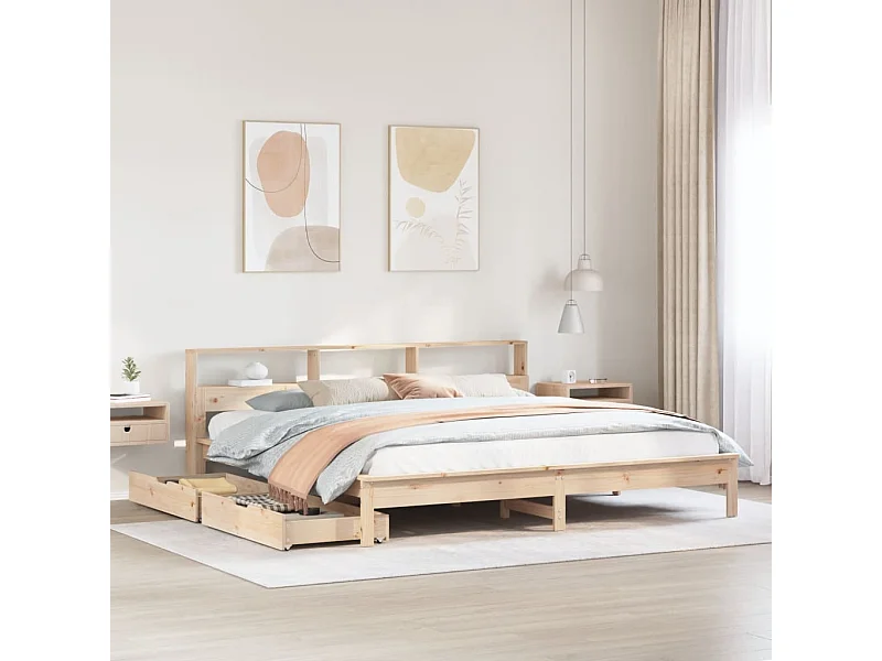 Bed met boekenkast zonder matras massief grenenhout 200x200 cm