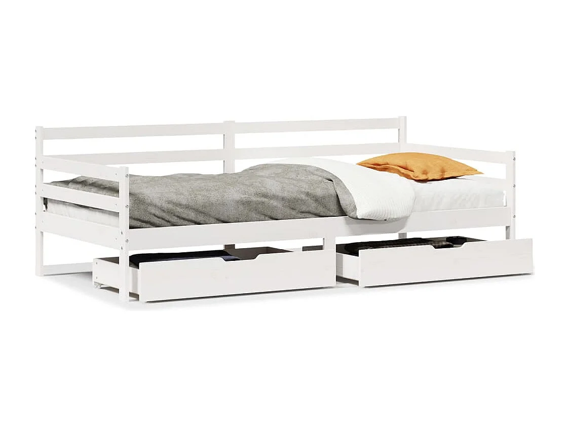 Sofá cama con cajones madera maciza de pino blanco 90x200 cm