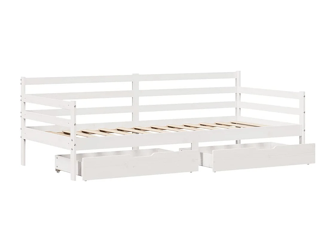 Sofá cama con cajones madera maciza de pino blanco 90x200 cm