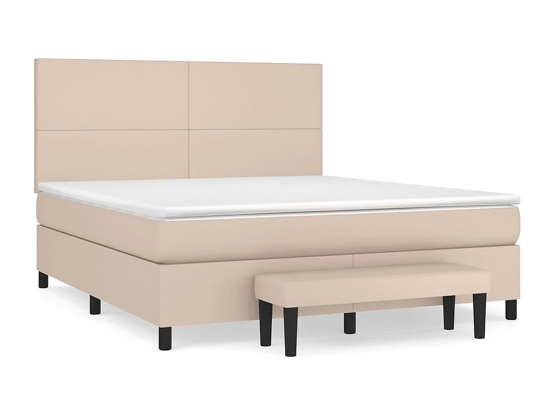 Cama box spring con colchón cuero sintético capuchino 160x200cm