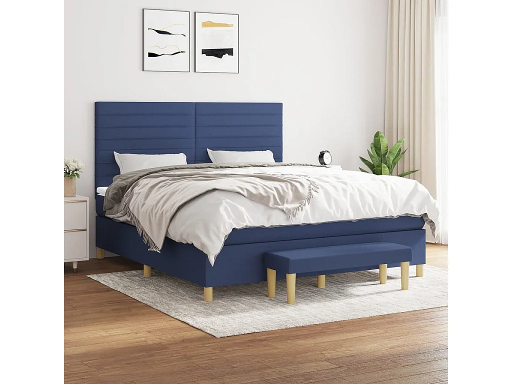 Boxspring met matras stof blauw 160x200 cm