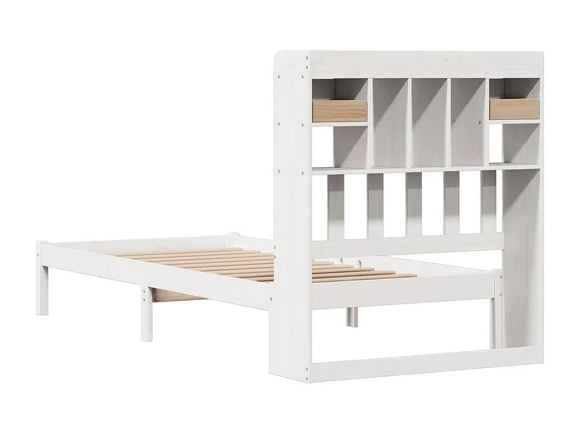 Cama con estantería sin colchón madera maciza blanca 75x190 cm