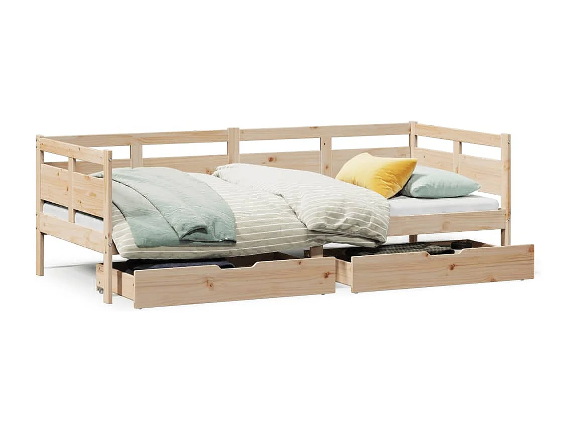 Sofá cama con cajones madera maciza de pino 80x200 cm