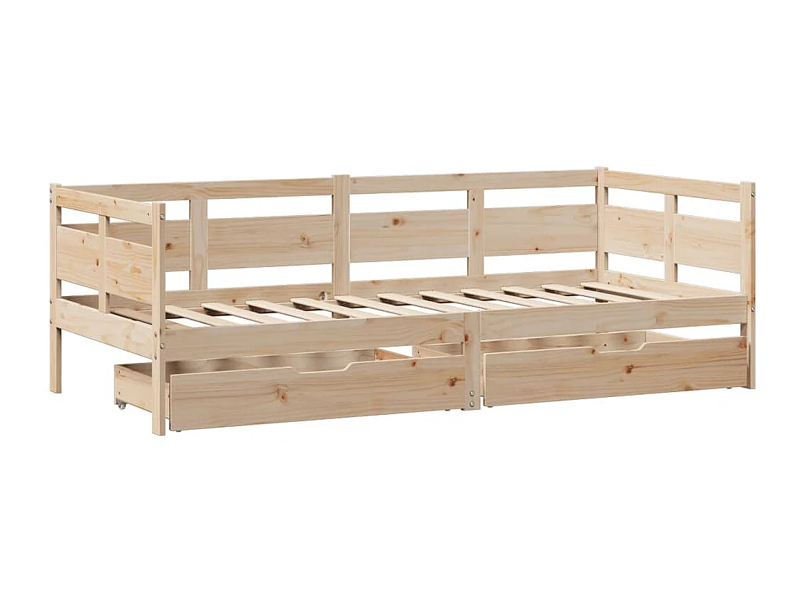 Sofá cama con cajones madera maciza de pino 80x200 cm