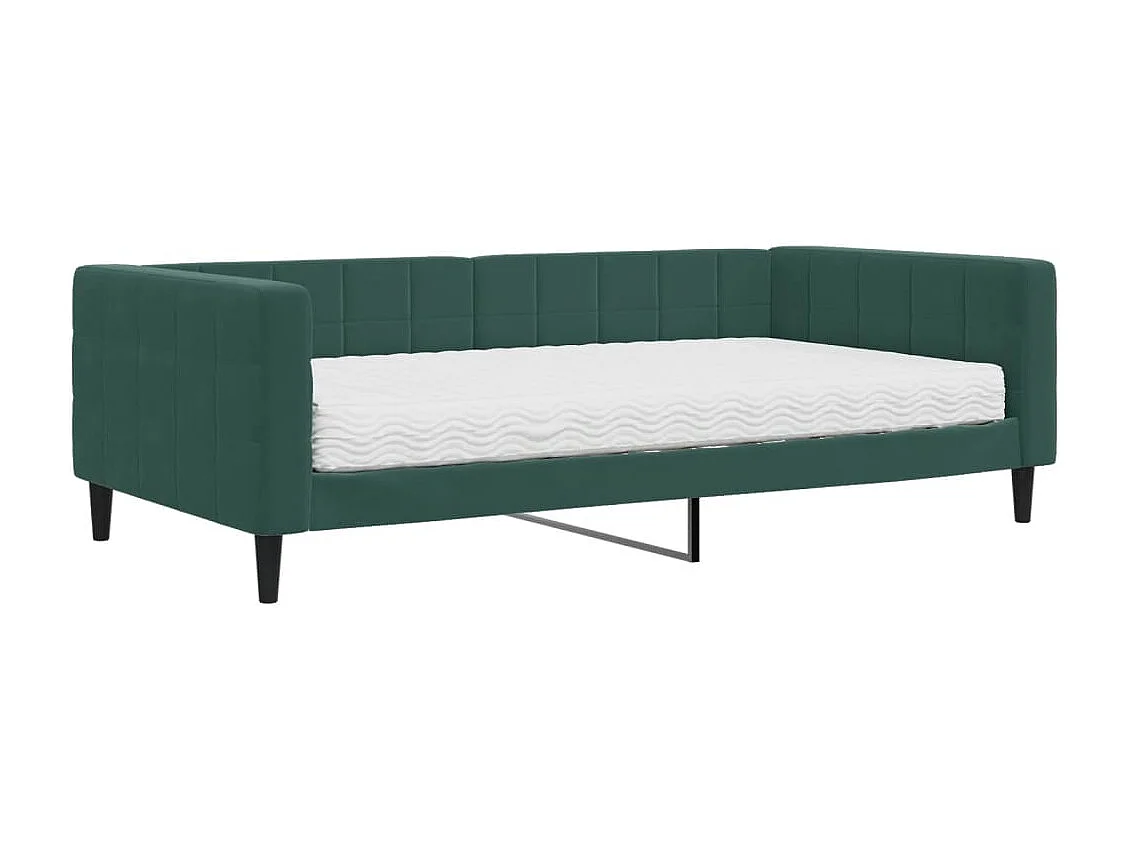 Sofá-cama com colchão 100x200 cm veludo verde-escuro