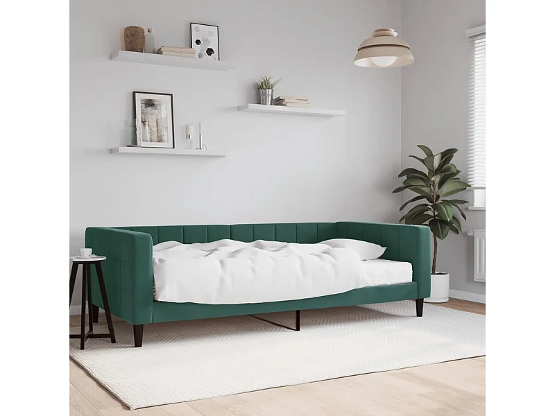Sofá-cama com colchão 100x200 cm veludo verde-escuro