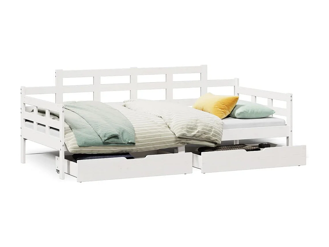 Slaapbank met lades 90x200 cm massief grenenhout wit