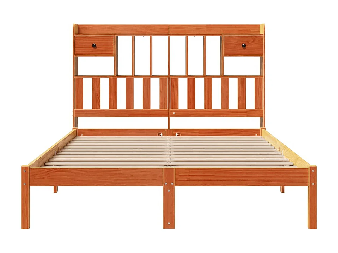 Bed met boekenkastukkenzonder matras grenenhout wasbruin 140x190 cm