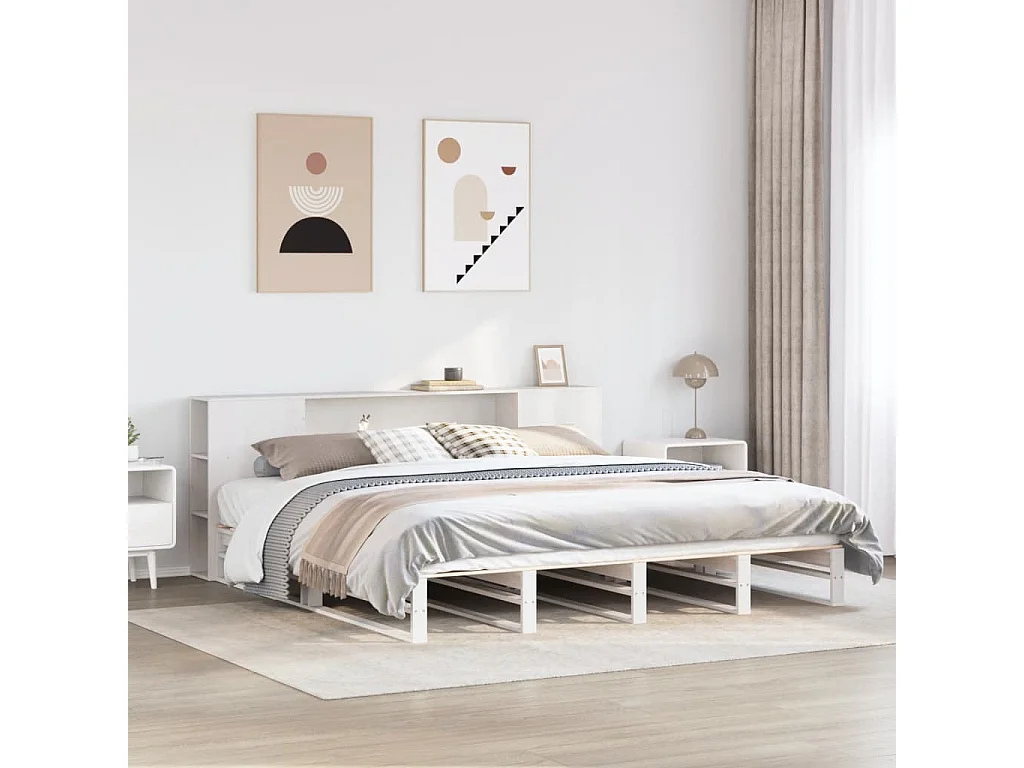 Bed met boekenkast zonder matras massief hout wit 180x200 cm