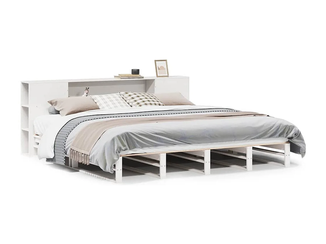 Bed met boekenkast zonder matras massief hout wit 180x200 cm