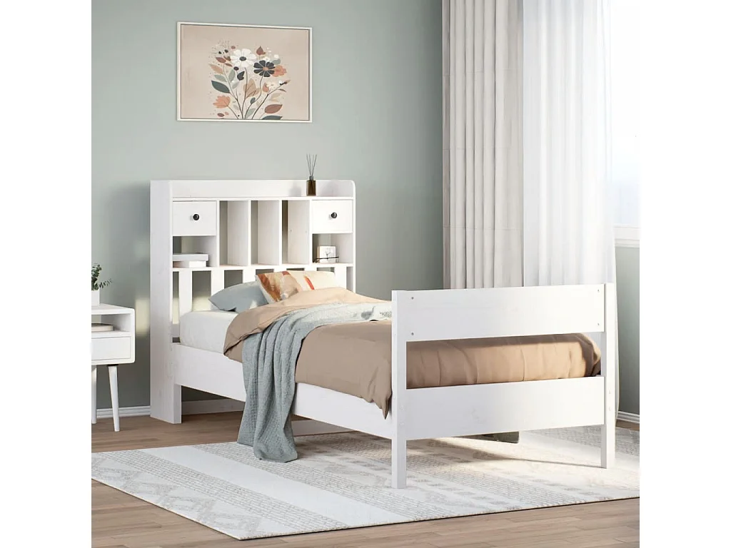 Cama con estantería sin colchón madera maciza de pino 90x190 cm