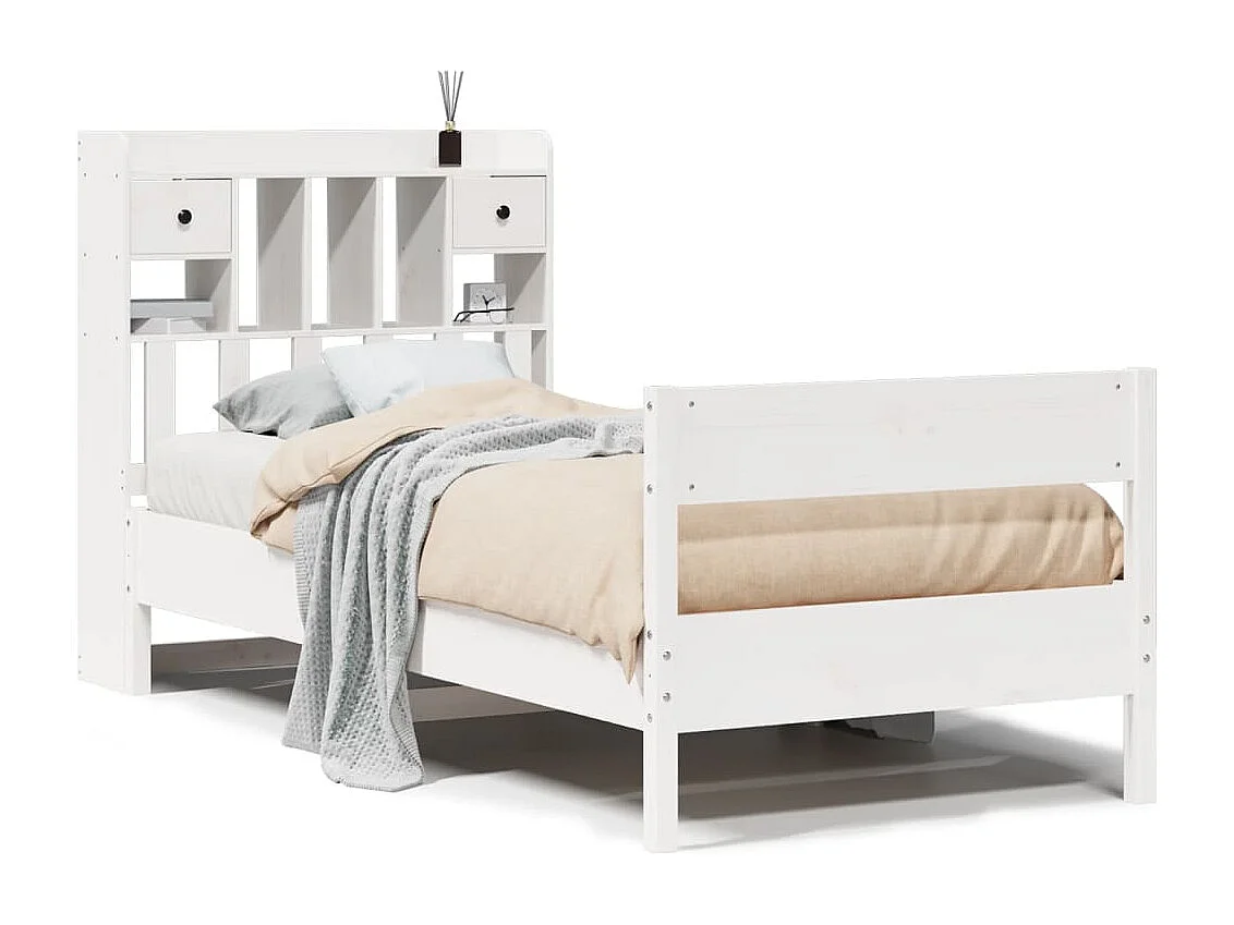Bed met boekenkastukkenzonder matras grenenhout wit 90x190 cm