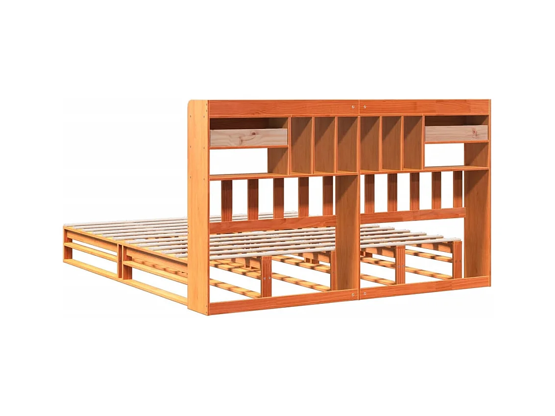 Cama con estantería sin colchón madera maciza marrón 200x200 cm
