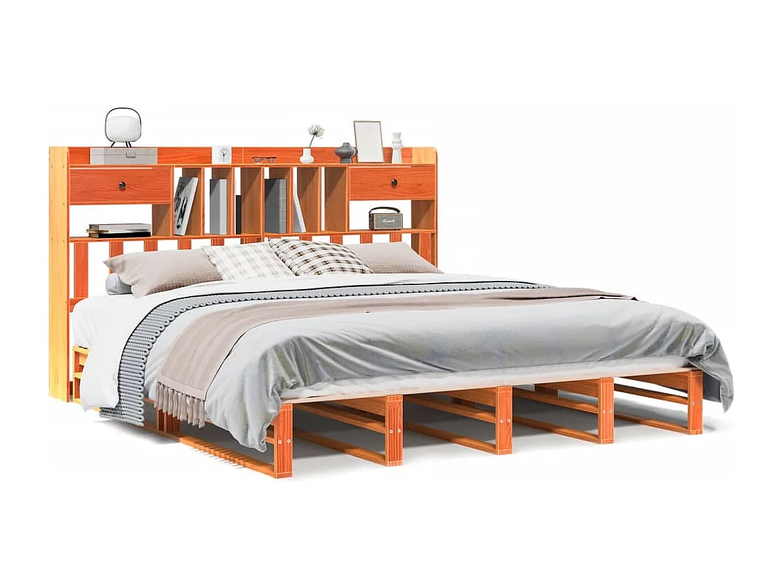 Cama con estantería sin colchón madera maciza marrón 200x200 cm