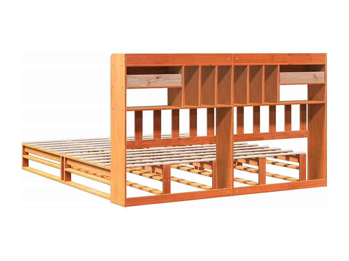 Cama con estantería sin colchón madera maciza marrón 200x200 cm
