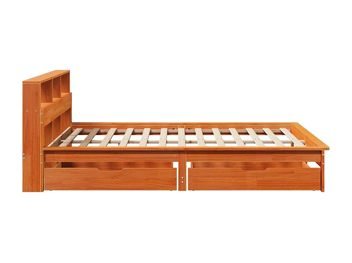 Cama con estantería sin colchón madera maciza marrón 120x190 cm