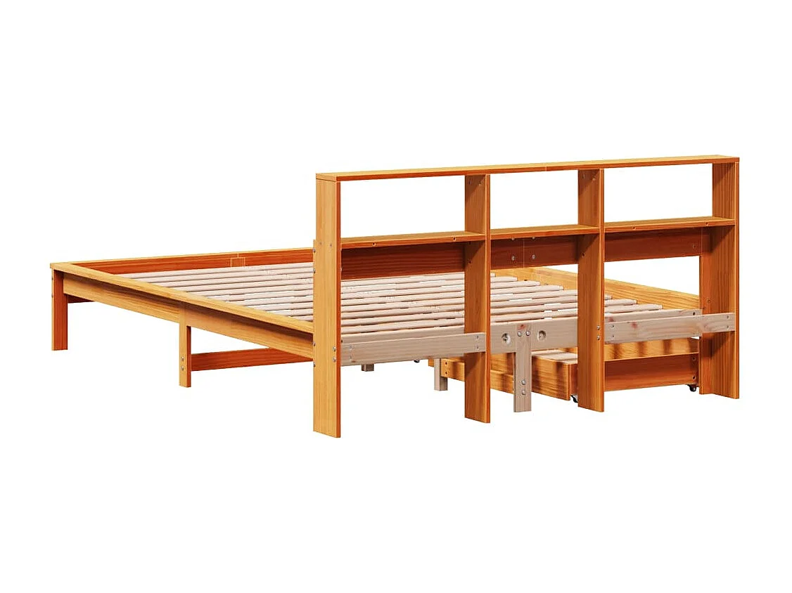 Cama con estantería sin colchón madera maciza marrón 120x190 cm