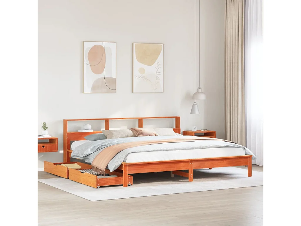 Cama com estante sem colchão 200x200 cm pinho maciço