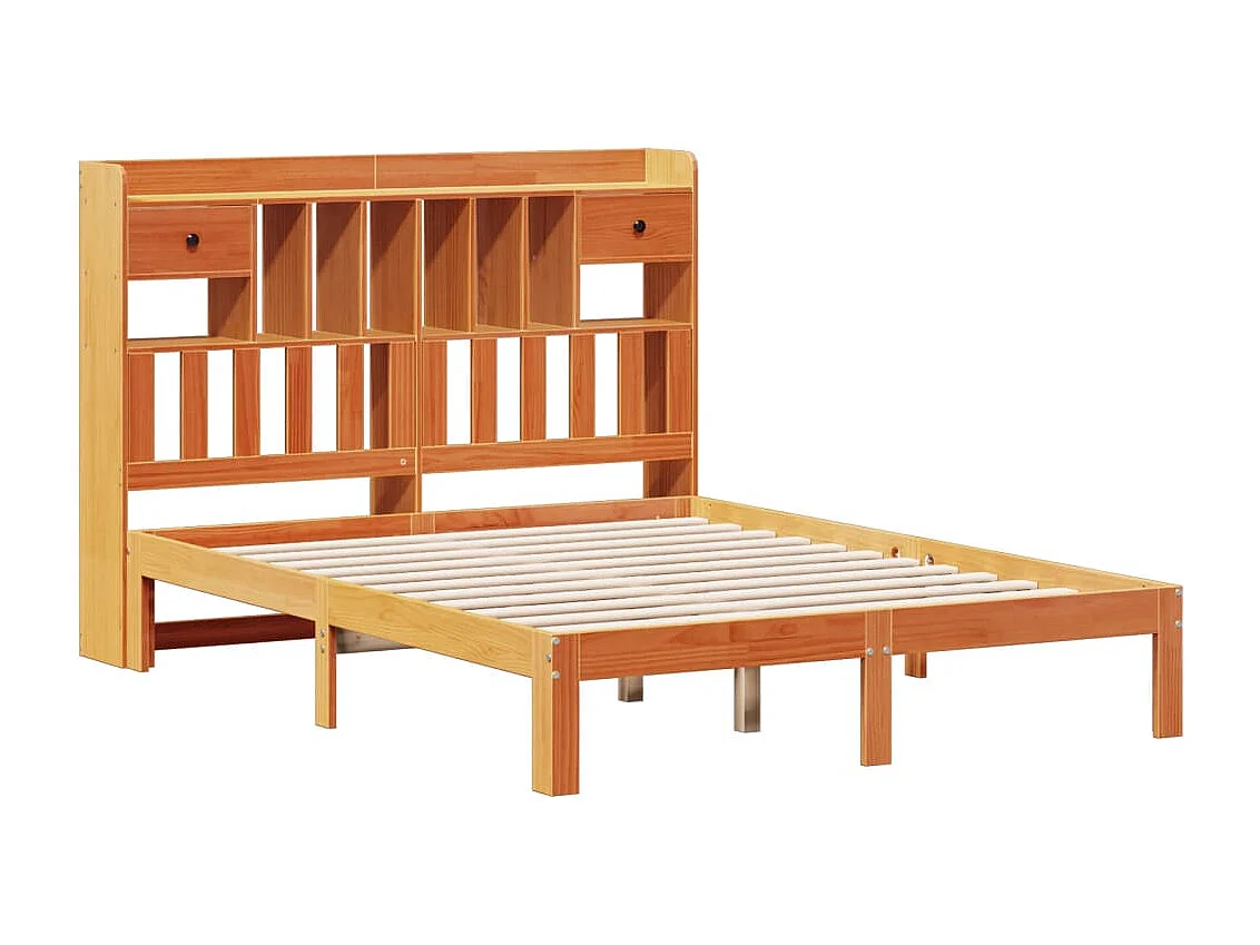 Cama con estantería sin colchón madera maciza marrón 140x200 cm