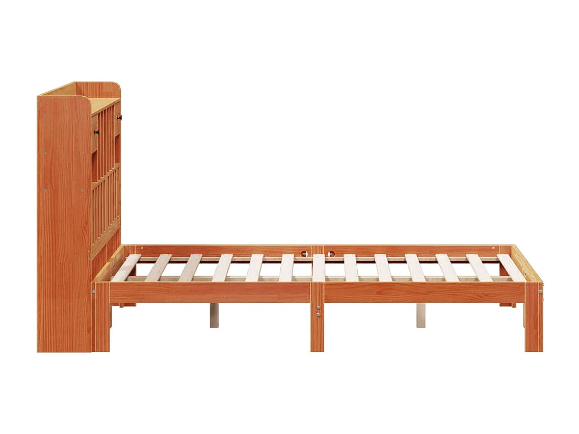 Cama con estantería sin colchón madera maciza marrón 140x200 cm