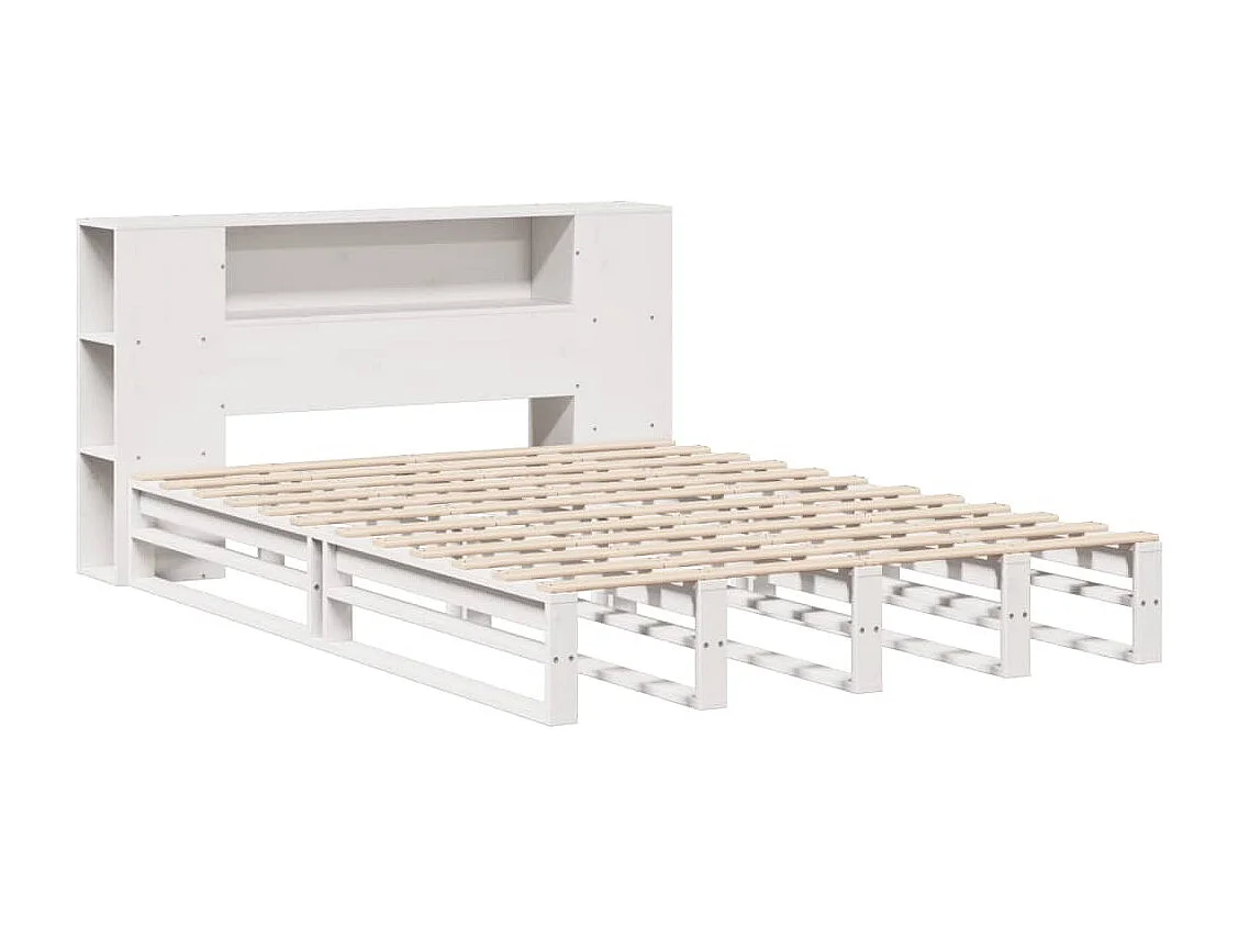 Bed met boekenkast zonder matras massief hout wit 160x200 cm