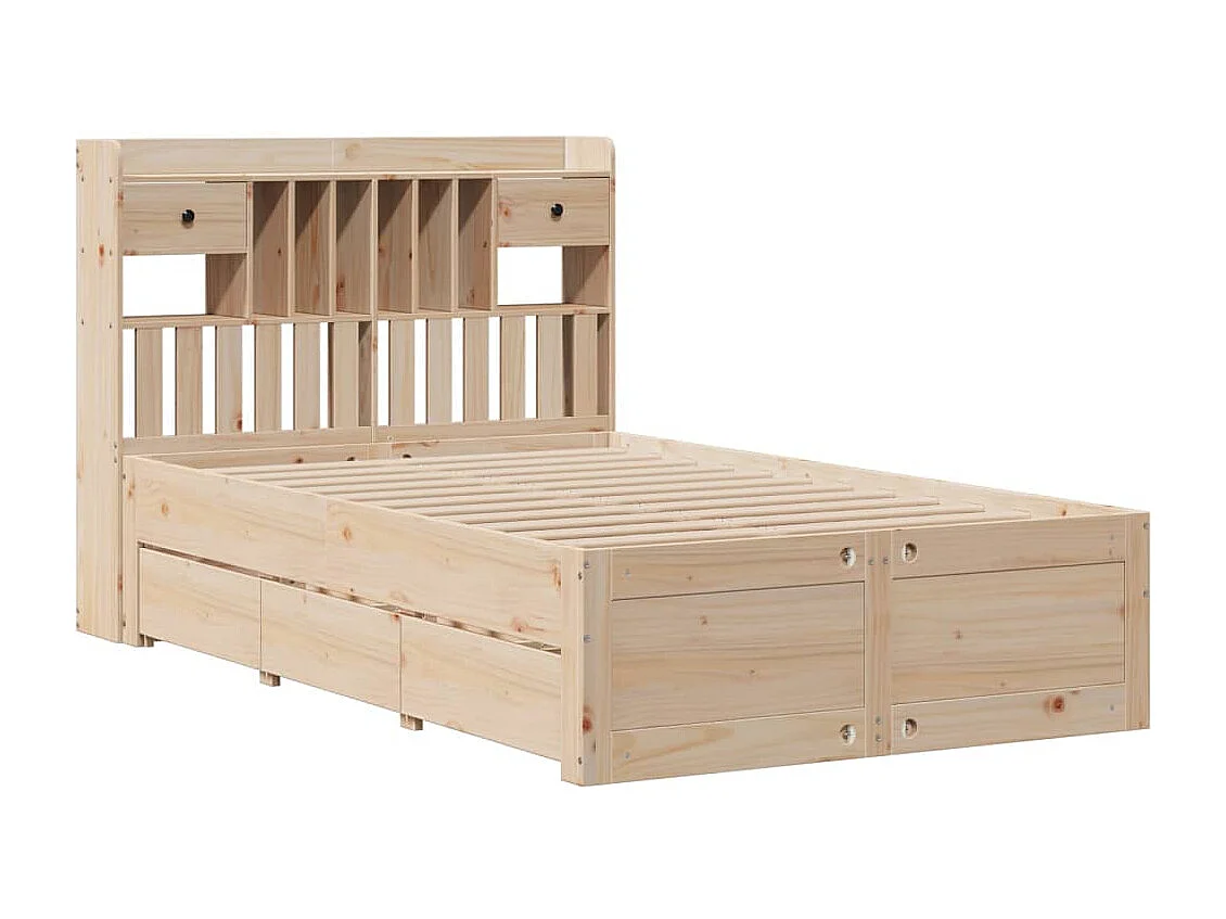 Bed met boekenkast zonder matras massief grenenhout 135x190 cm