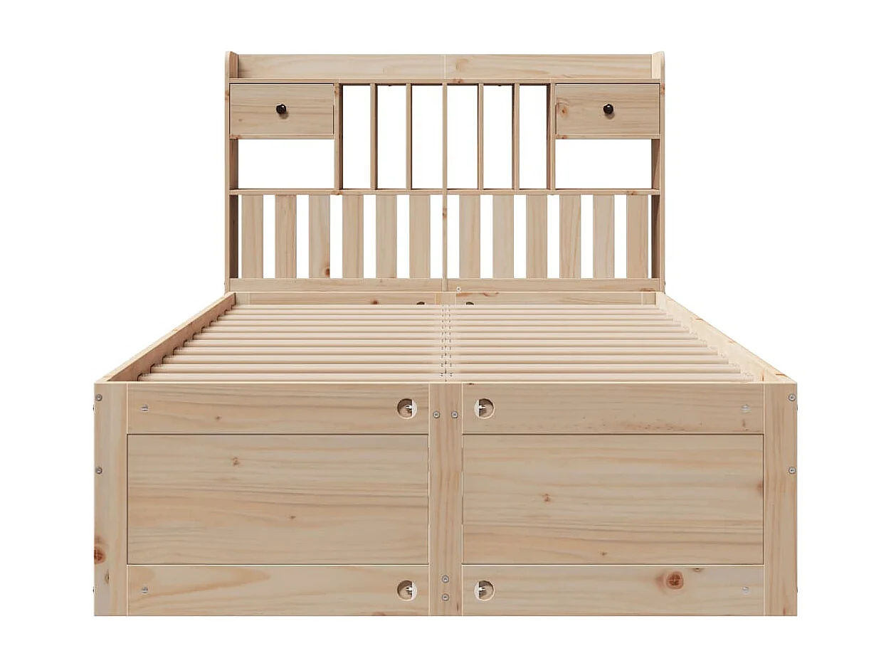 Bed met boekenkast zonder matras massief grenenhout 135x190 cm
