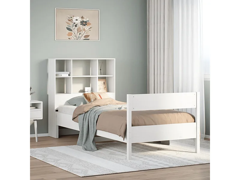 Cama con estantería sin colchón madera maciza de pino 90x190 cm