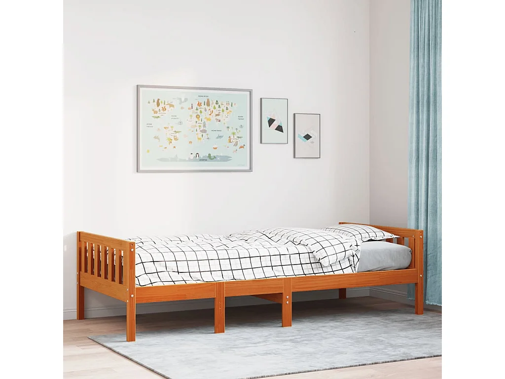 Cama de niños sin colchón madera maciza pino marrón 75x190 cm