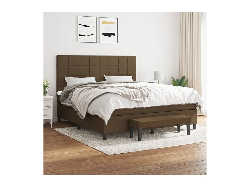Cama box spring con colchón tela marrón oscuro 160x200 cm