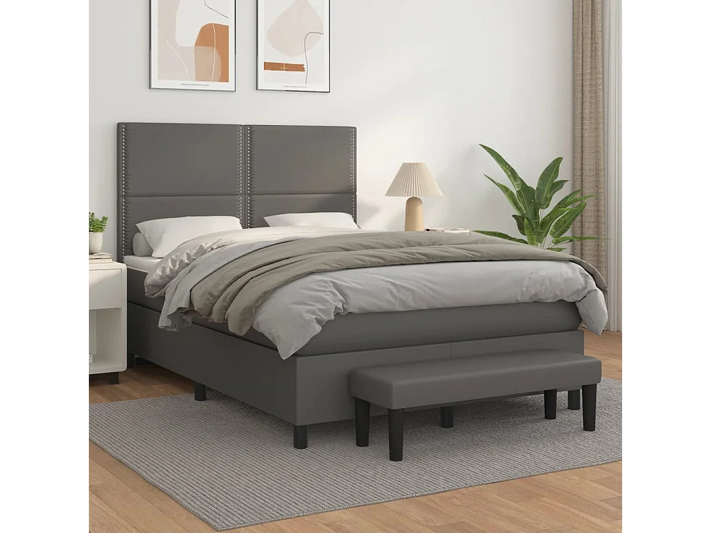 Boxspring met matras kunstleer grijs 140x190 cm