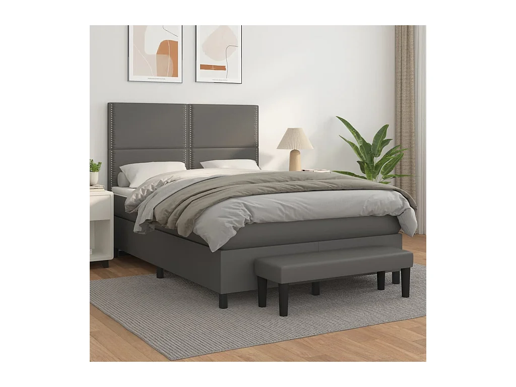 Boxspring met matras kunstleer grijs 140x190 cm