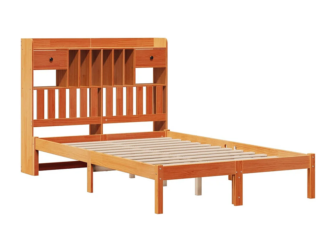 Cama con estantería sin colchón madera maciza marrón 135x190cm