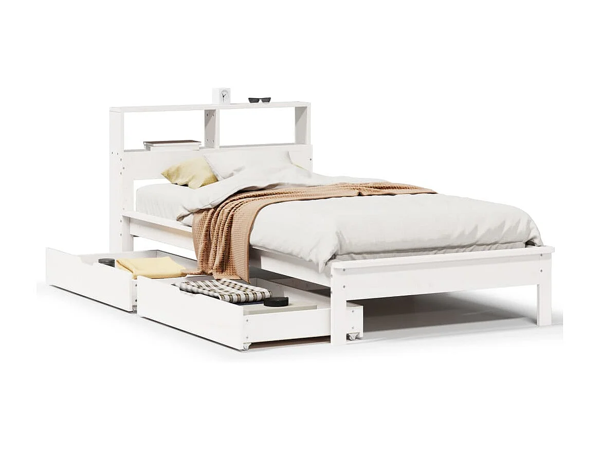 Cama com estante sem colchão 90x190 cm pinho maciço branco